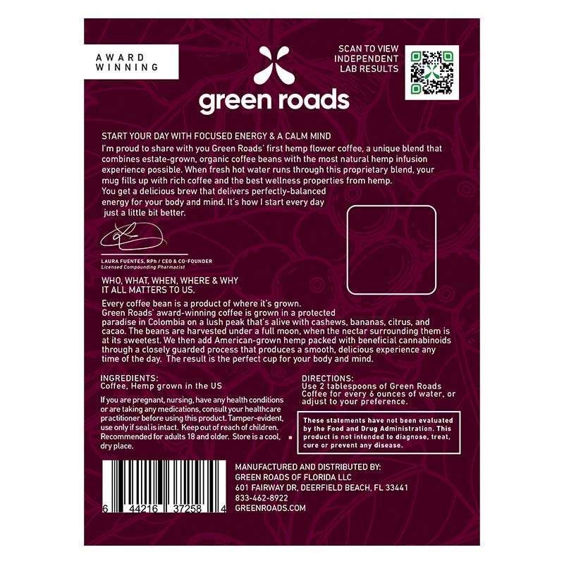 Green Roads Hemp Flower Coffee Founder S Blend 2 5oz Joyous Green
